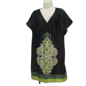 Lane Bryant Womens Dress Black Green Size 20 Short Sleeve V neck